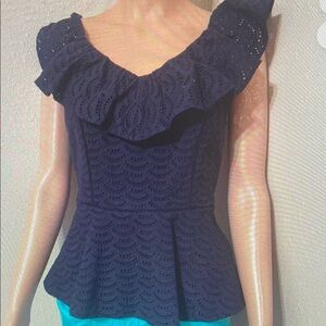 Elegant Navy Ruffle Top